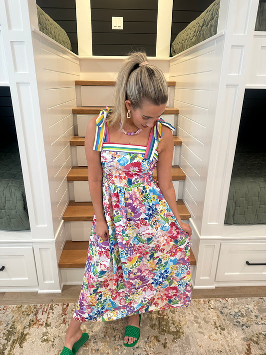 The Julia Multicolor Floral Printed Midi Dress